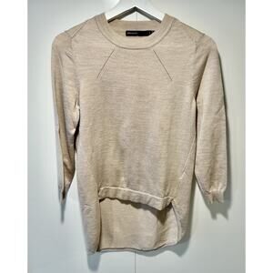 Karen Millen Beige Wool Blend Sweater Top Size 2 3/4 Sleeve High Low Hem